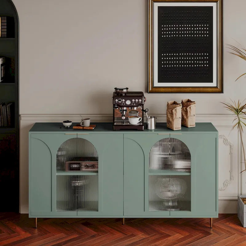 Bahut de cuisine 4 portes avec étagères réglables Noir / Bleu / Vert menthe / Gris / Noir mat – 1 pièce