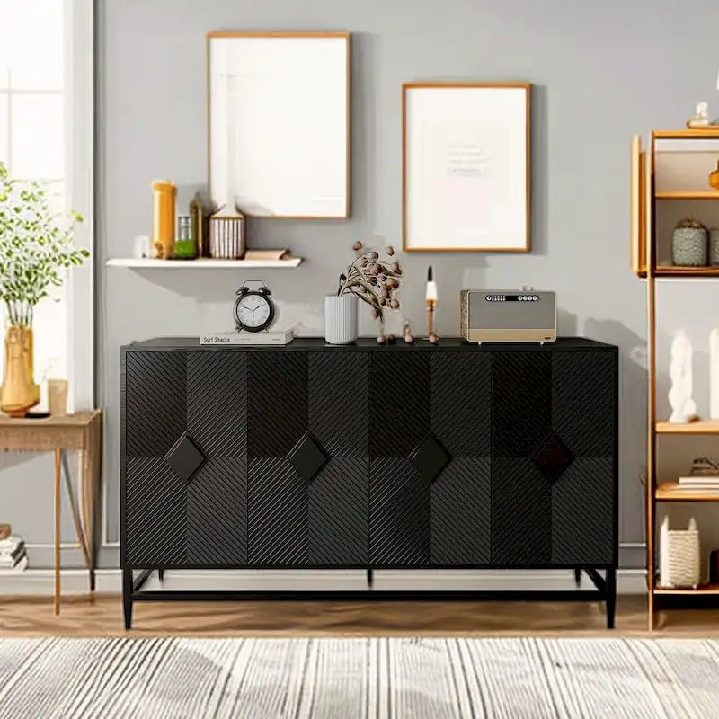 Bahut de cuisine 4 portes avec étagères réglables Noir / Bleu / Vert menthe / Gris / Noir mat – 1 pièce