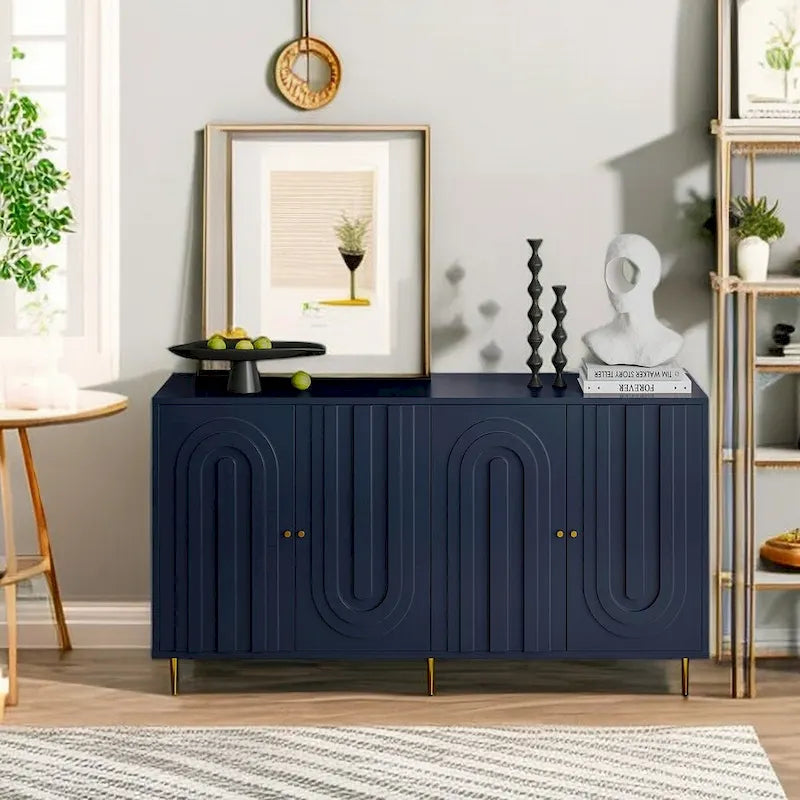 Bahut de cuisine 4 portes avec étagères réglables Noir / Bleu / Vert menthe / Gris / Noir mat – 1 pièce