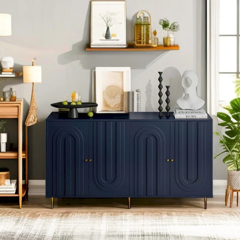 Bahut de cuisine 4 portes avec étagères réglables Noir / Bleu / Vert menthe / Gris / Noir mat – 1 pièce