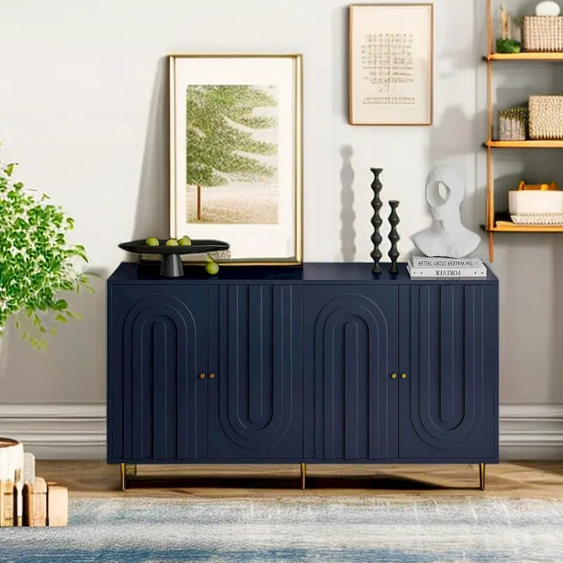 Bahut de cuisine 4 portes avec étagères réglables Noir / Bleu / Vert menthe / Gris / Noir mat – 1 pièce