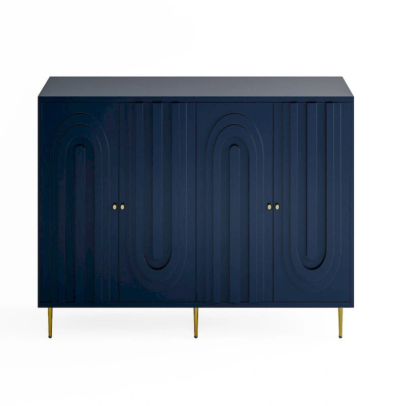 Bahut de cuisine 4 portes avec étagères réglables Noir / Bleu / Vert menthe / Gris / Noir mat – 1 pièce