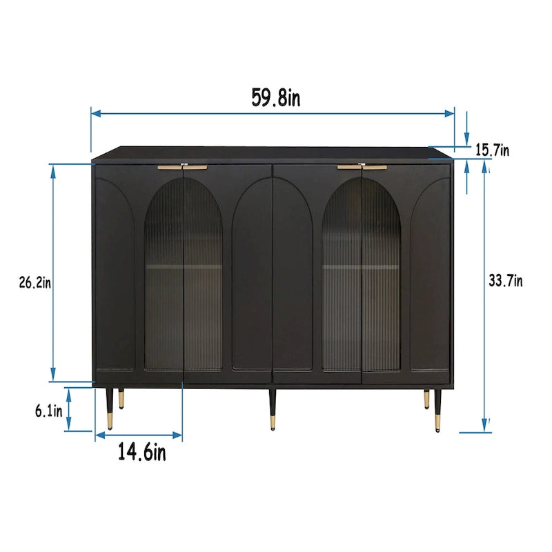Bahut de cuisine 4 portes avec étagères réglables Noir / Bleu / Vert menthe / Gris / Noir mat – 1 pièce