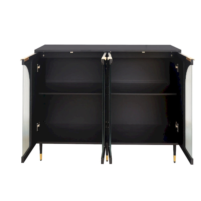 Bahut de cuisine 4 portes avec étagères réglables Noir / Bleu / Vert menthe / Gris / Noir mat – 1 pièce