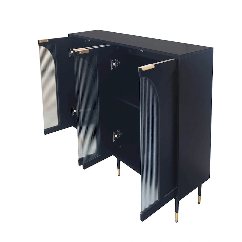 Bahut de cuisine 4 portes avec étagères réglables Noir / Bleu / Vert menthe / Gris / Noir mat – 1 pièce