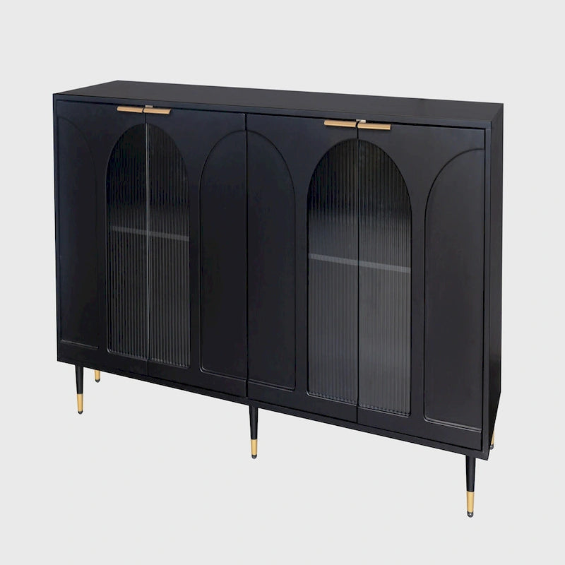 Bahut de cuisine 4 portes avec étagères réglables Noir / Bleu / Vert menthe / Gris / Noir mat – 1 pièce