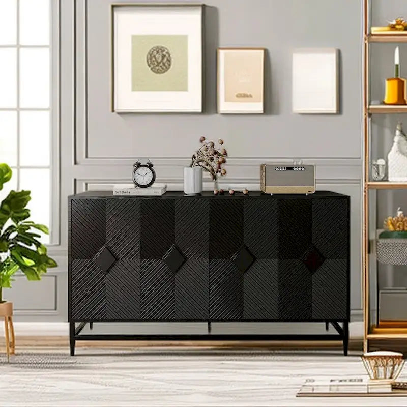 Bahut de cuisine 4 portes avec étagères réglables Noir / Bleu / Vert menthe / Gris / Noir mat – 1 pièce