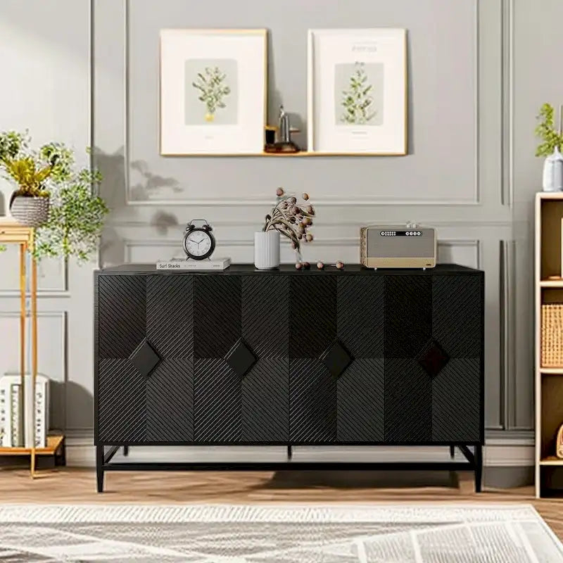 Bahut de cuisine 4 portes avec étagères réglables Noir / Bleu / Vert menthe / Gris / Noir mat – 1 pièce