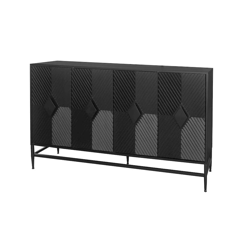 Bahut de cuisine 4 portes avec étagères réglables Noir / Bleu / Vert menthe / Gris / Noir mat – 1 pièce