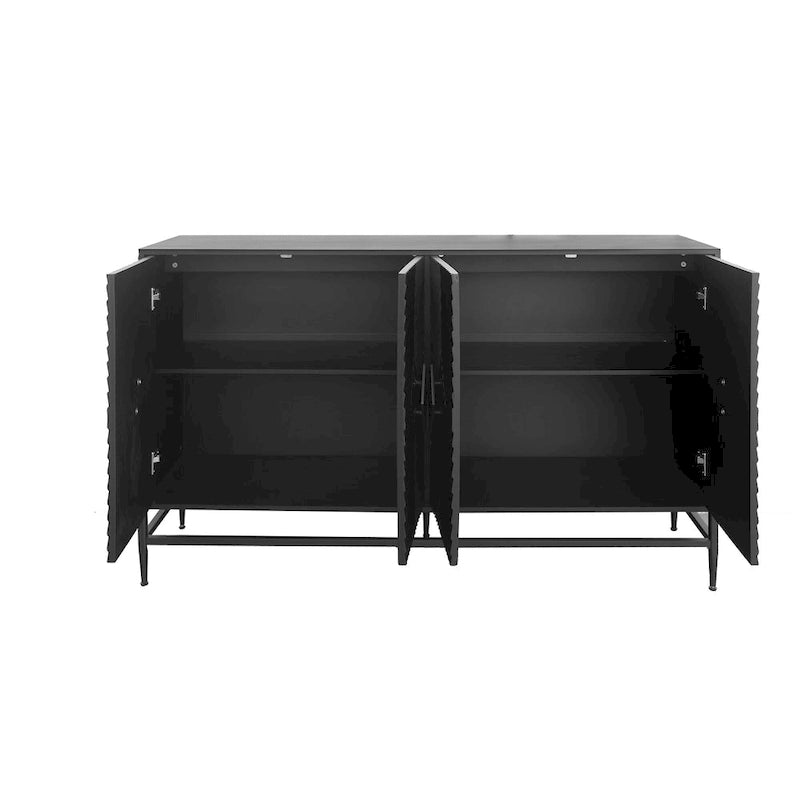Bahut de cuisine 4 portes avec étagères réglables Noir / Bleu / Vert menthe / Gris / Noir mat – 1 pièce