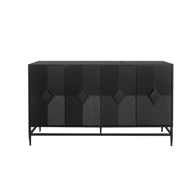 Bahut de cuisine 4 portes avec étagères réglables Noir / Bleu / Vert menthe / Gris / Noir mat – 1 pièce