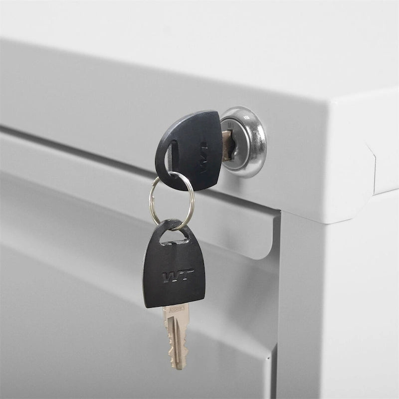 Meuble de classement vertical à 3 tiroirs en acier (blanc/noir) avec serrure, tiroirs à extension totale et conception anti-basculement