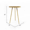 Table d'appoint ronde décorative en or, bois et métal, avec plateau en bois incrusté de teintes multiples