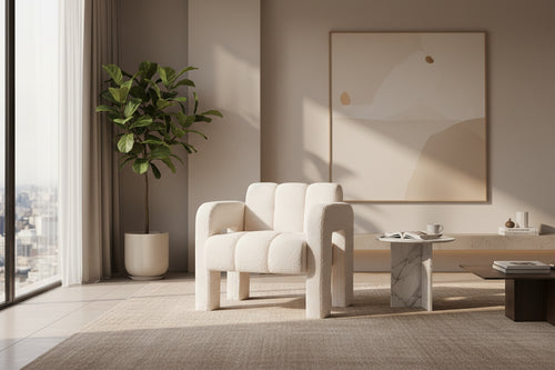 Fauteuil d'appoint 1 place en bouclette beige/vert avec structure en bois massif