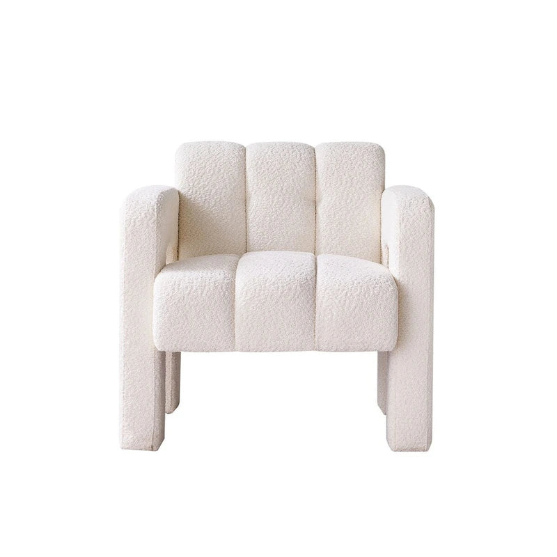 Fauteuil d'appoint 1 place en bouclette beige/vert avec structure en bois massif