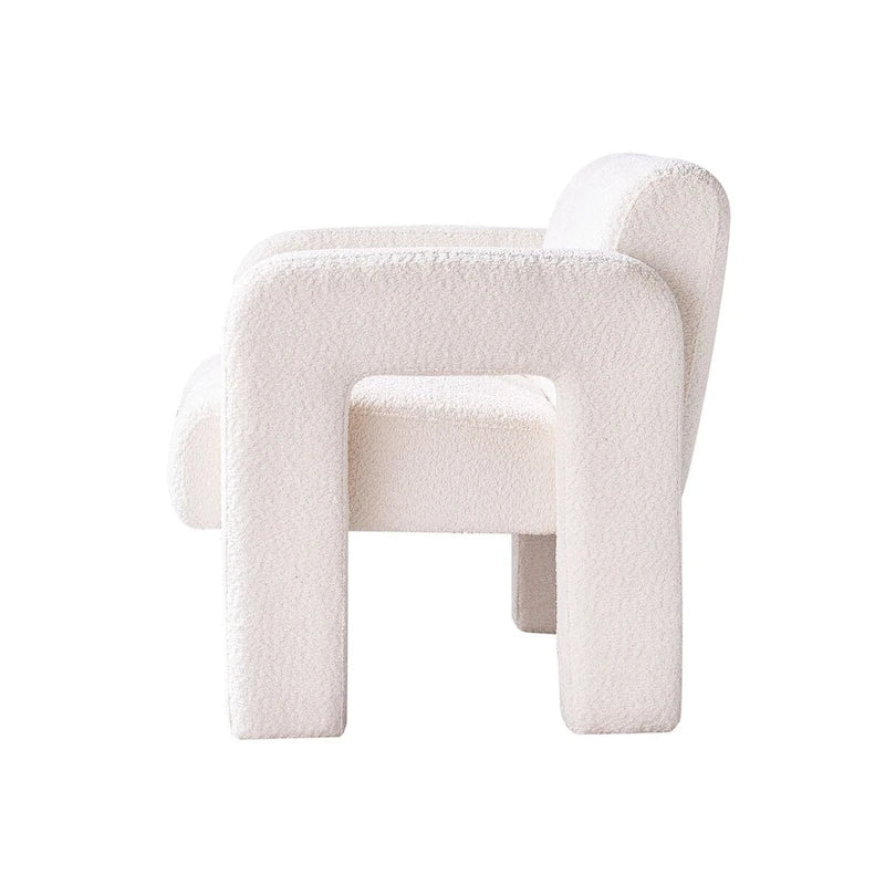 Fauteuil d'appoint 1 place en bouclette beige/vert avec structure en bois massif