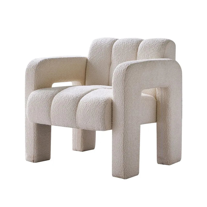 Fauteuil d'appoint 1 place en bouclette beige/vert avec structure en bois massif