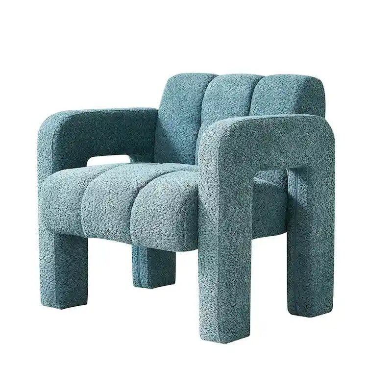 Fauteuil d'appoint 1 place en bouclette beige/vert avec structure en bois massif