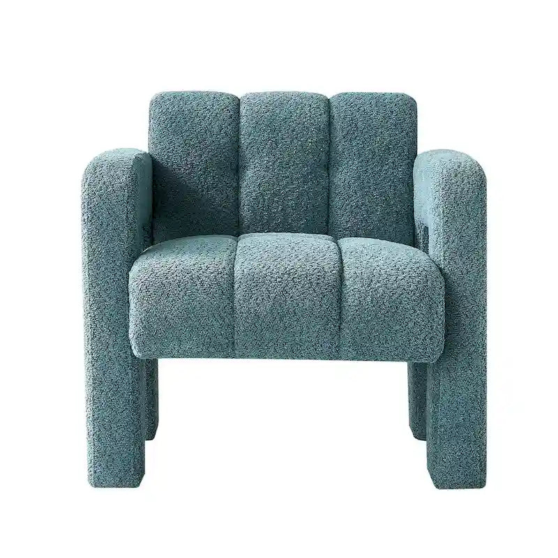 Fauteuil d'appoint 1 place en bouclette beige/vert avec structure en bois massif