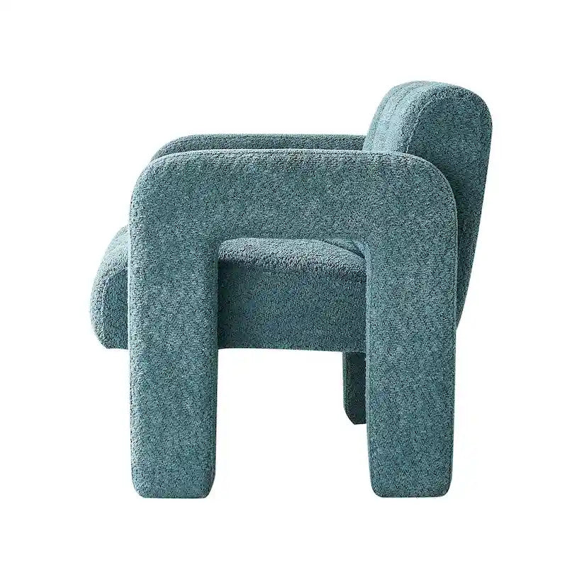 Fauteuil d'appoint 1 place en bouclette beige/vert avec structure en bois massif