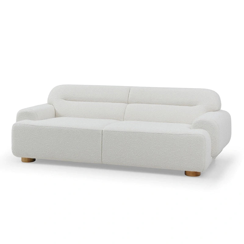 Canapé d'angle moderne et arrondi en bouclette blanche – 3 places