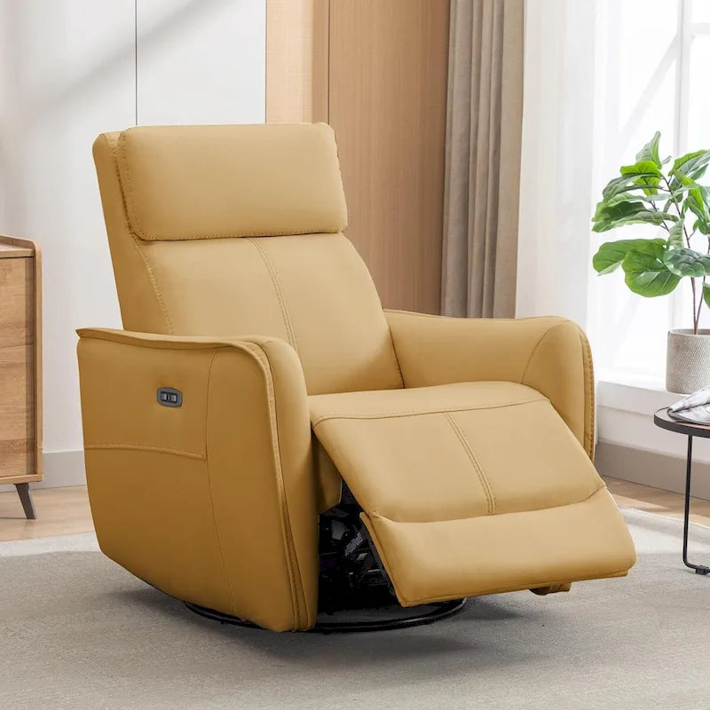 Fauteuil inclinable, pivotant et berçant électrique 1 place en similicuir gris clair / jaune / orange avec ports USB