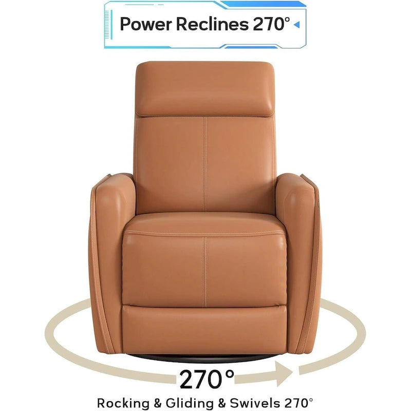 Fauteuil inclinable, pivotant et berçant électrique 1 place en similicuir gris clair / jaune / orange avec ports USB