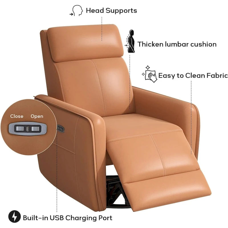 Fauteuil inclinable, pivotant et berçant électrique 1 place en similicuir gris clair / jaune / orange avec ports USB