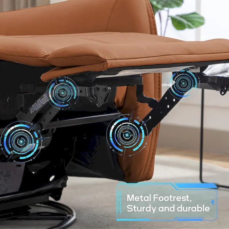 Fauteuil inclinable, pivotant et berçant électrique 1 place en similicuir gris clair / jaune / orange avec ports USB