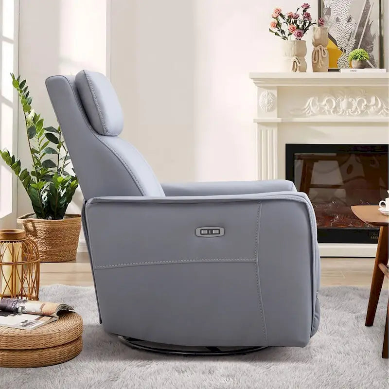 Fauteuil inclinable, pivotant et berçant électrique 1 place en similicuir gris clair / jaune / orange avec ports USB