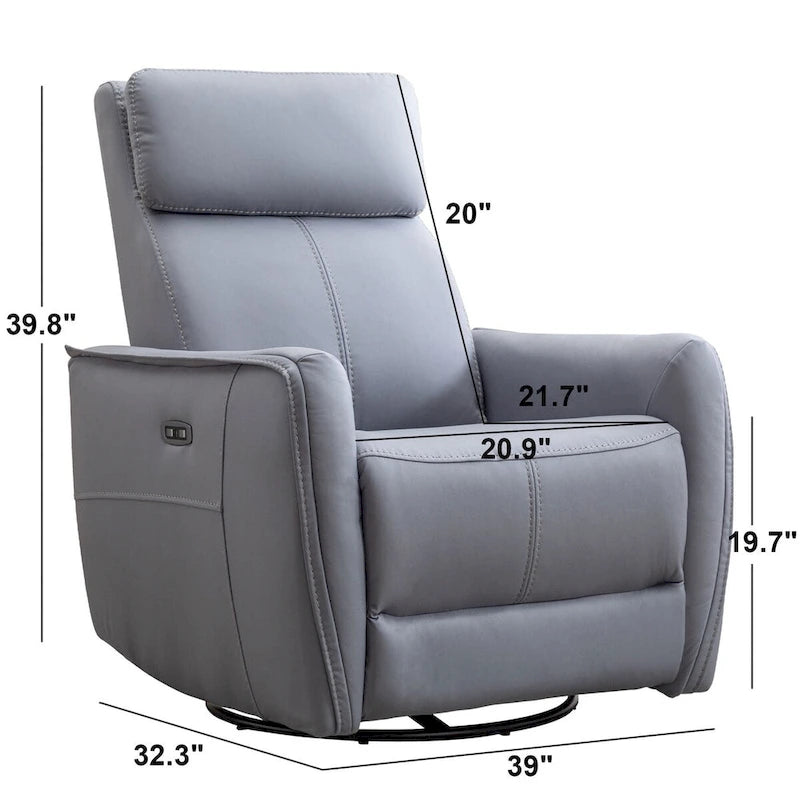 Fauteuil inclinable, pivotant et berçant électrique 1 place en similicuir gris clair / jaune / orange avec ports USB