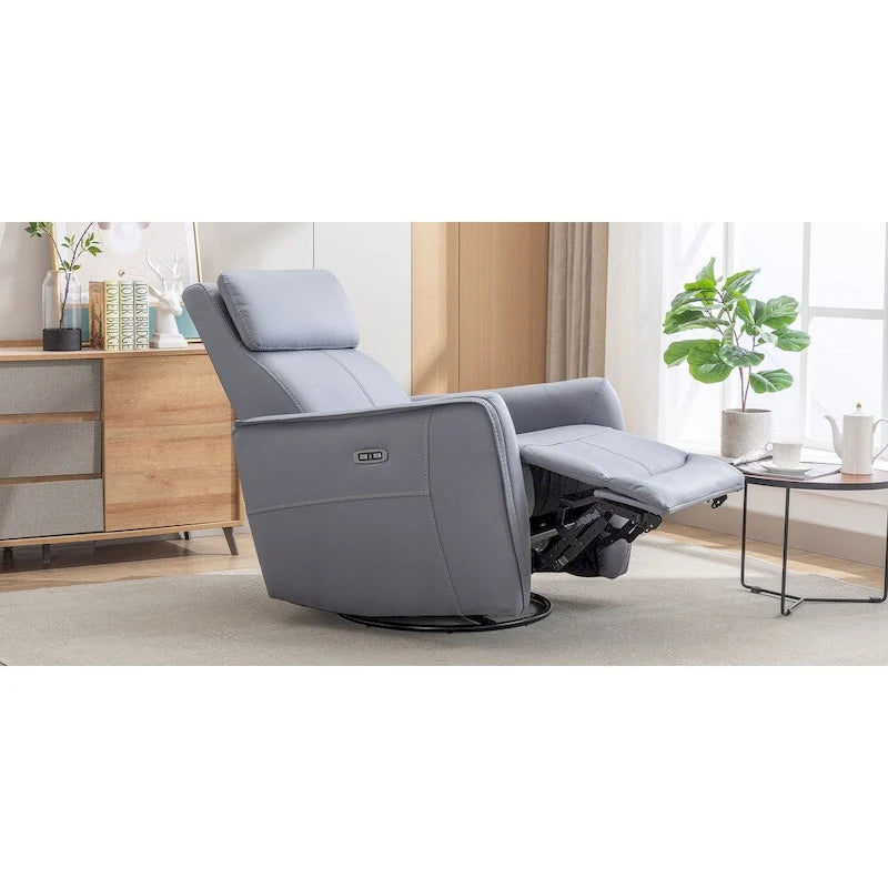 Fauteuil inclinable, pivotant et berçant électrique 1 place en similicuir gris clair / jaune / orange avec ports USB