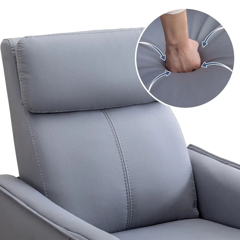 Fauteuil inclinable, pivotant et berçant électrique 1 place en similicuir gris clair / jaune / orange avec ports USB