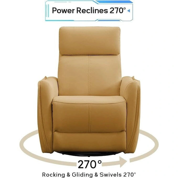 Fauteuil inclinable, pivotant et berçant électrique 1 place en similicuir gris clair / jaune / orange avec ports USB