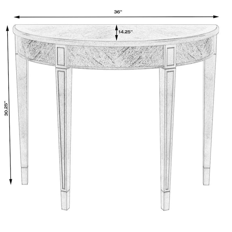 Console demi-lune en loupe traditionnelle / loupe claire avec plateau en placage de loupe et pieds fuselés sculptés
