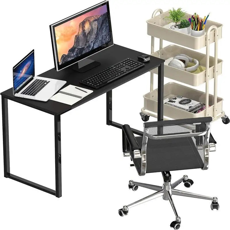 Bureau d'ordinateur 32" avec cadre en acier, blanc/noyer/érable/espresso/noir/chêne/brun rustique