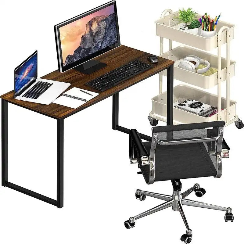 Bureau d'ordinateur 32" avec cadre en acier, blanc/noyer/érable/espresso/noir/chêne/brun rustique
