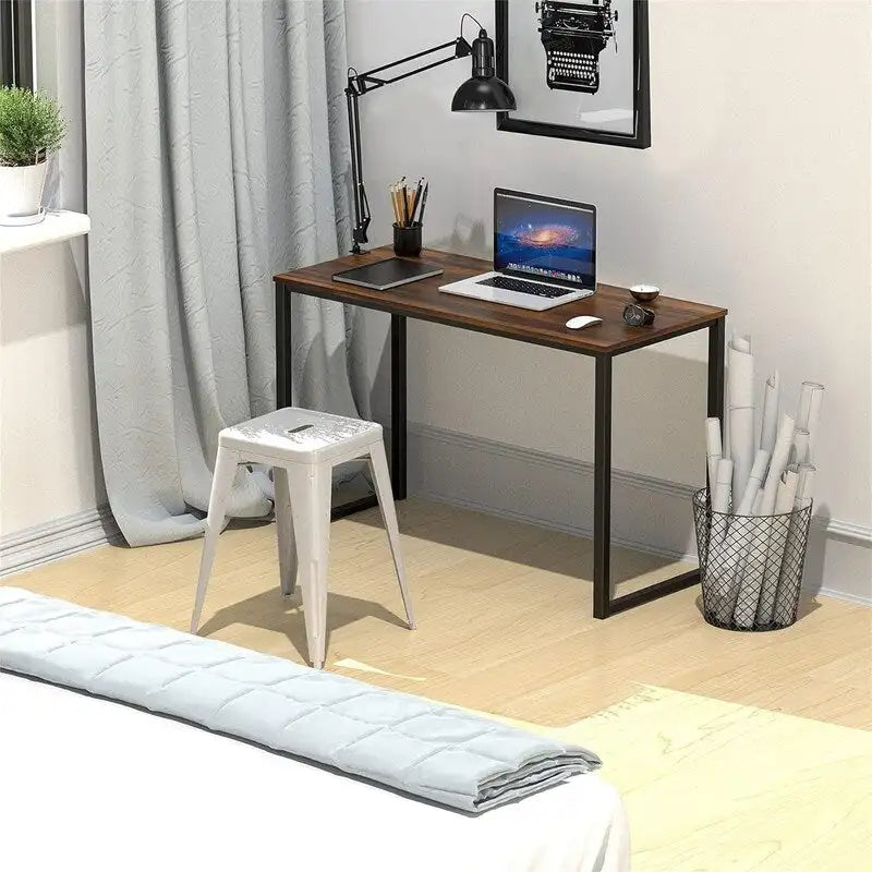 Bureau d'ordinateur 32" avec cadre en acier, blanc/noyer/érable/espresso/noir/chêne/brun rustique