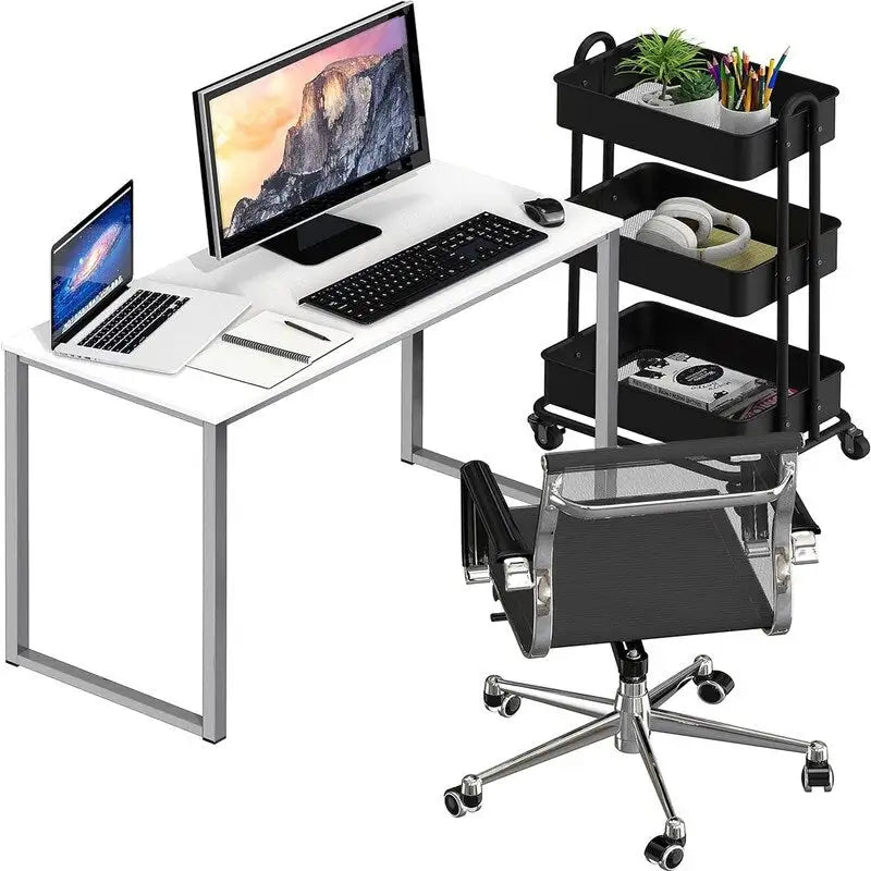 Bureau d'ordinateur 32" avec cadre en acier, blanc/noyer/érable/espresso/noir/chêne/brun rustique