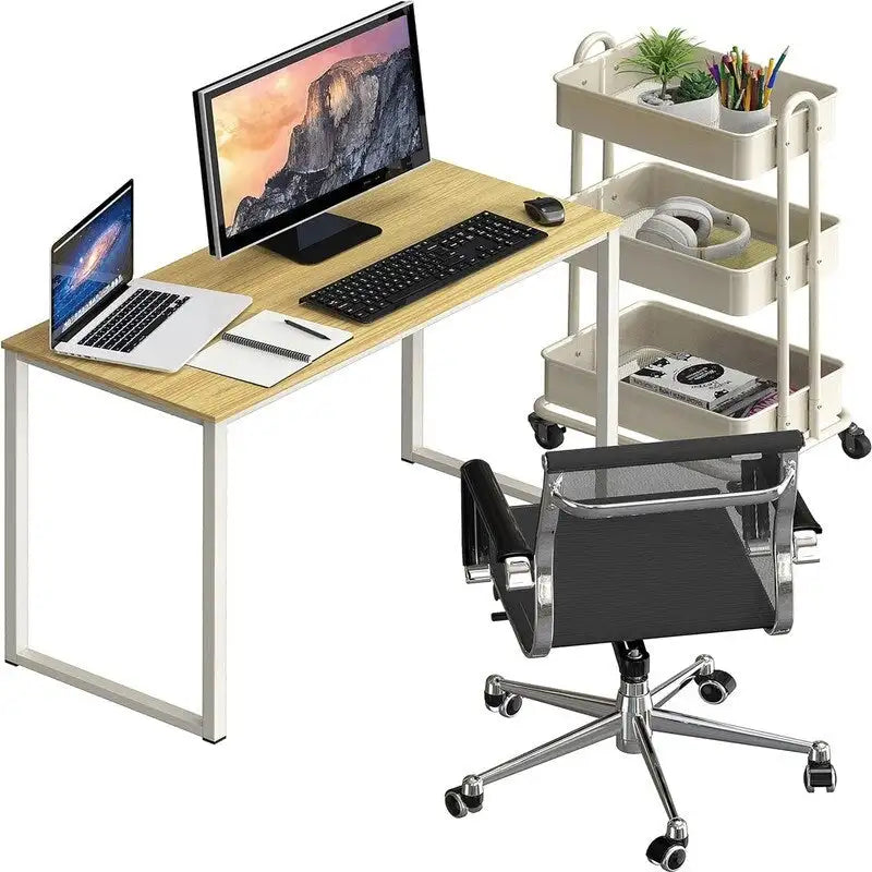 Bureau d'ordinateur 32" avec cadre en acier, blanc/noyer/érable/espresso/noir/chêne/brun rustique