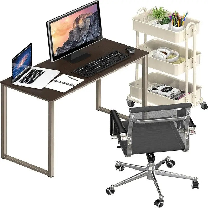 Bureau d'ordinateur 32" avec cadre en acier, blanc/noyer/érable/espresso/noir/chêne/brun rustique
