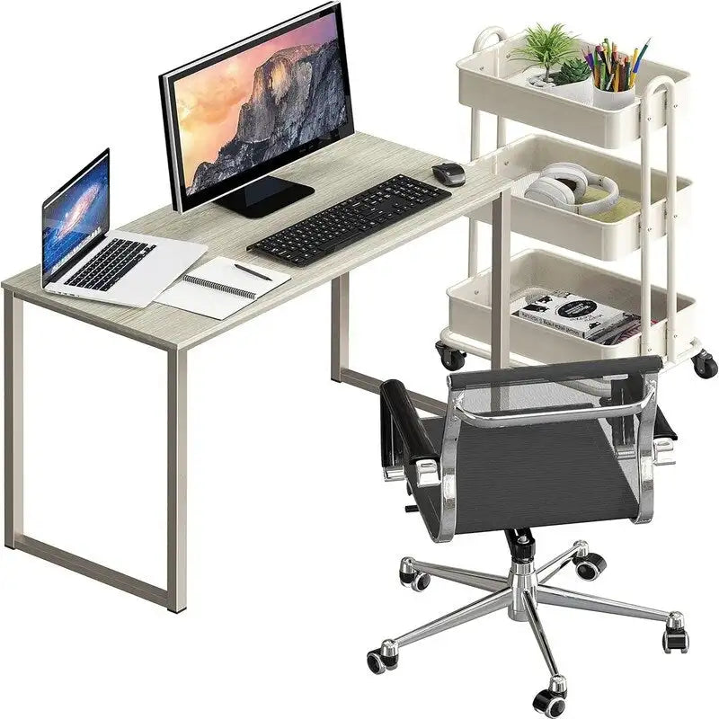 Bureau d'ordinateur 32" avec cadre en acier, blanc/noyer/érable/espresso/noir/chêne/brun rustique