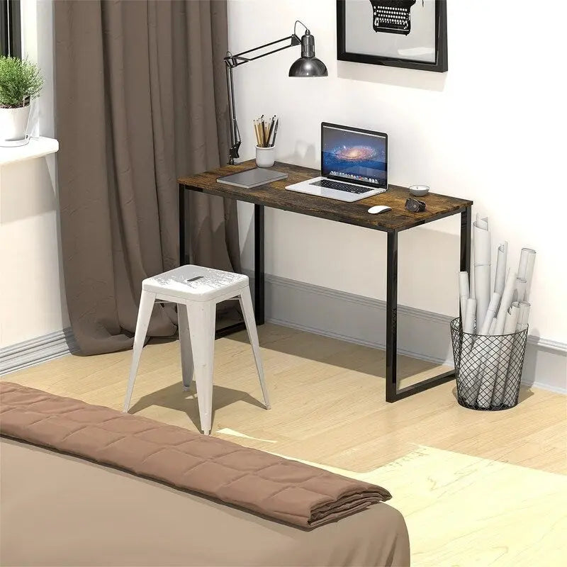 Bureau d'ordinateur 32" avec cadre en acier, blanc/noyer/érable/espresso/noir/chêne/brun rustique