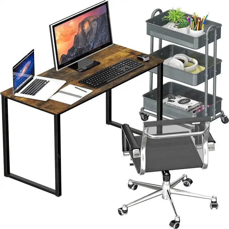 Bureau d'ordinateur 32" avec cadre en acier, blanc/noyer/érable/espresso/noir/chêne/brun rustique