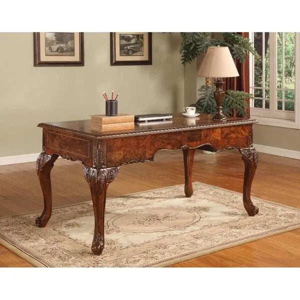 Bureau de direction traditionnel en noyer avec tiroir pour clavier, 2 tiroirs et pieds griffes