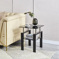 Table d'appoint de canapé en verre trempé à 2 couches noir/transparent avec pieds tubulaires en métal
