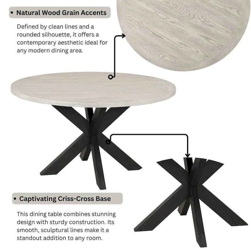 Table à manger ronde bicolore gris et noir avec piètement en pin entrecroisé – 4 places