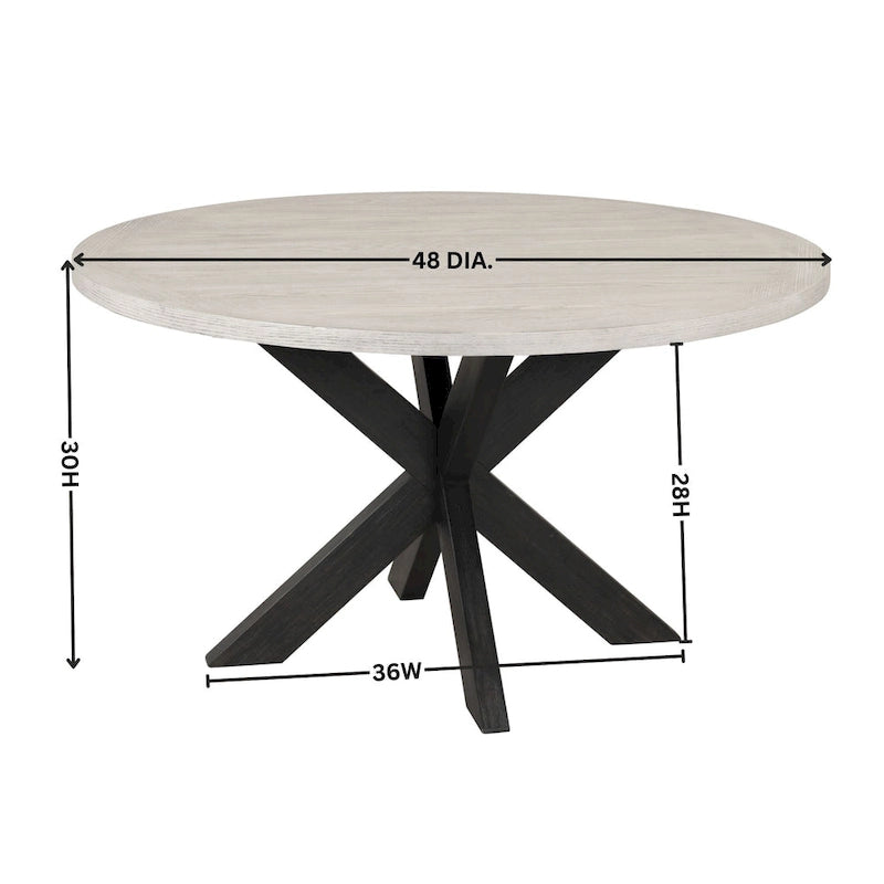 Table à manger ronde bicolore gris et noir avec piètement en pin entrecroisé – 4 places