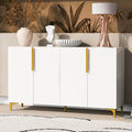Meuble de rangement 4 portes blanc/noir/bleu marine brillant avec étagères réglables et poignées en métal – 1 pièce