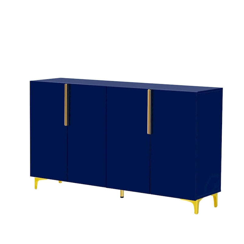 Meuble de rangement 4 portes blanc/noir/bleu marine brillant avec étagères réglables et poignées en métal – 1 pièce